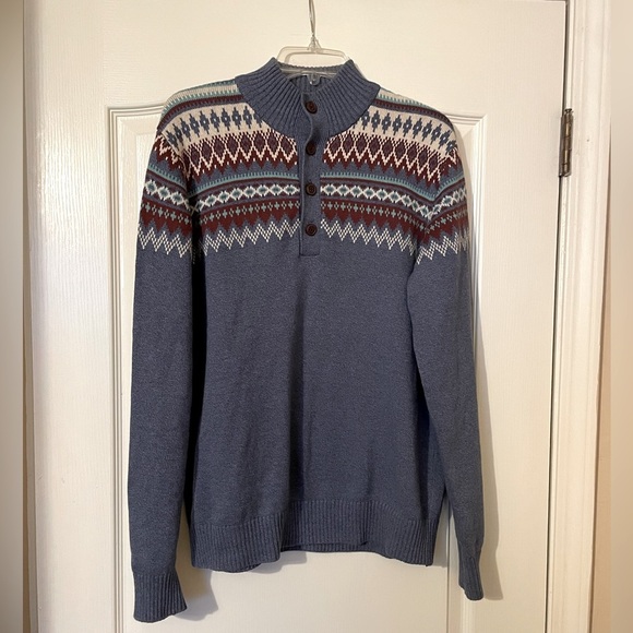Izod Blue Patterned Men's Sweater - Picture 1 of 8